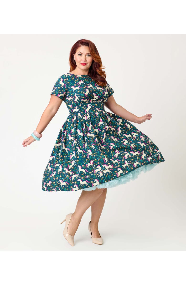 Unique Vintage Plus Size Smocked Back Swing Dress, Main, color, Navy