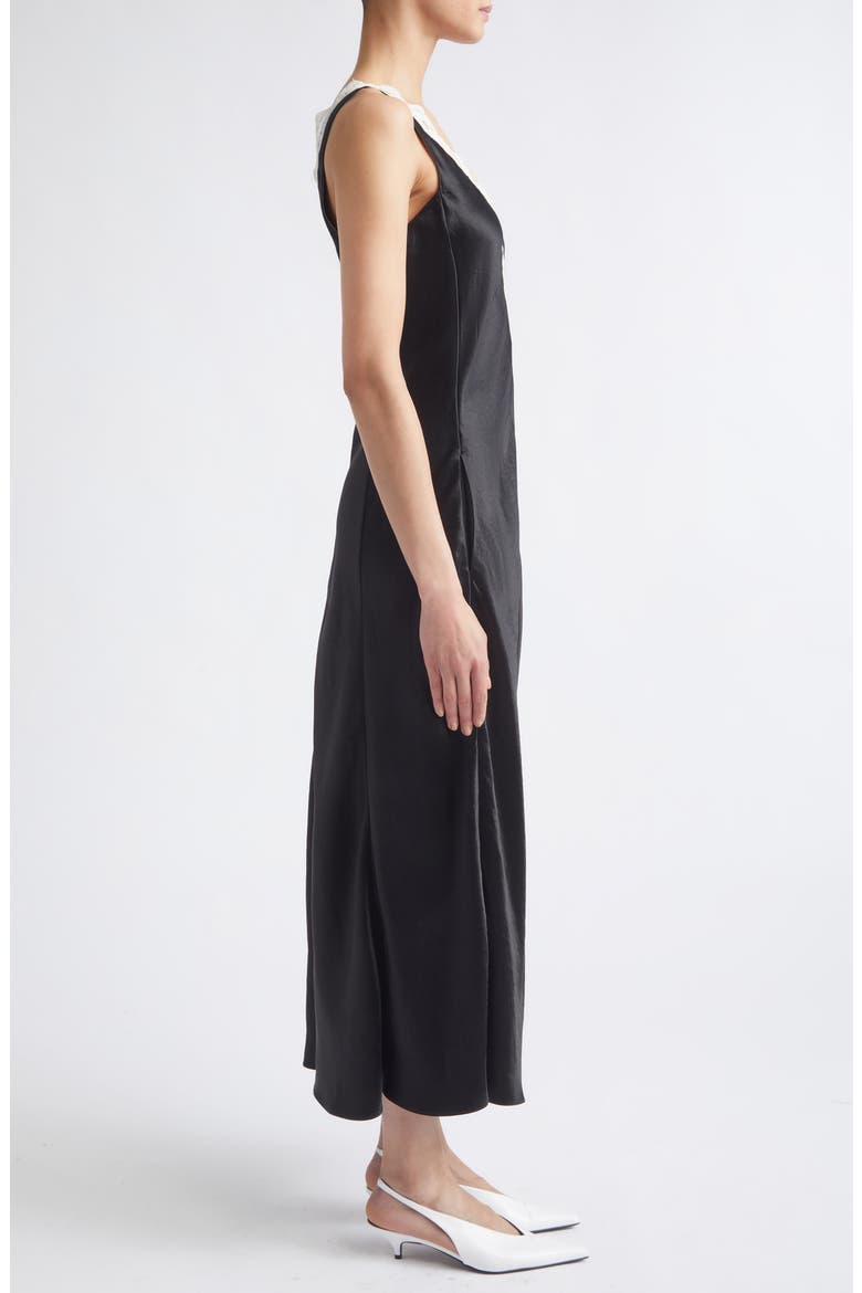 Lace V-Neck Satin Maxi Dress, Alternate, color, BLACK