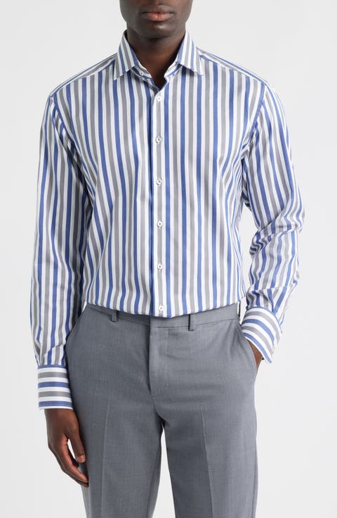 Modern Fit Stripe Non-Iron Cotton Twill Dress Shirt (Regular 
Big)