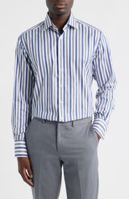 1863 by Eterna Modern Fit Stripe Non-Iron Cotton Twill Dress Shirt