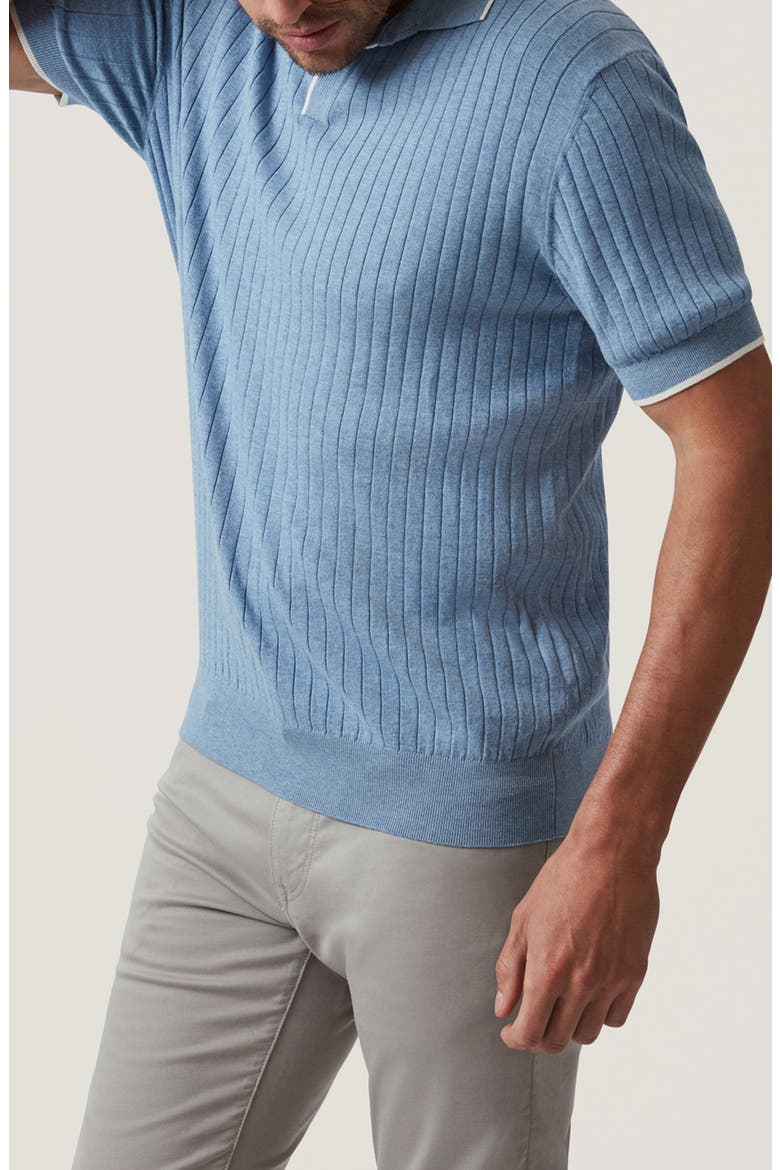Rib Short Sleeve Polo Sweater, Alternate, color, BLUE