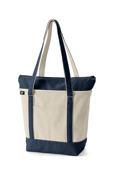 Zip Top Long Handle Canvas Tote Bag
