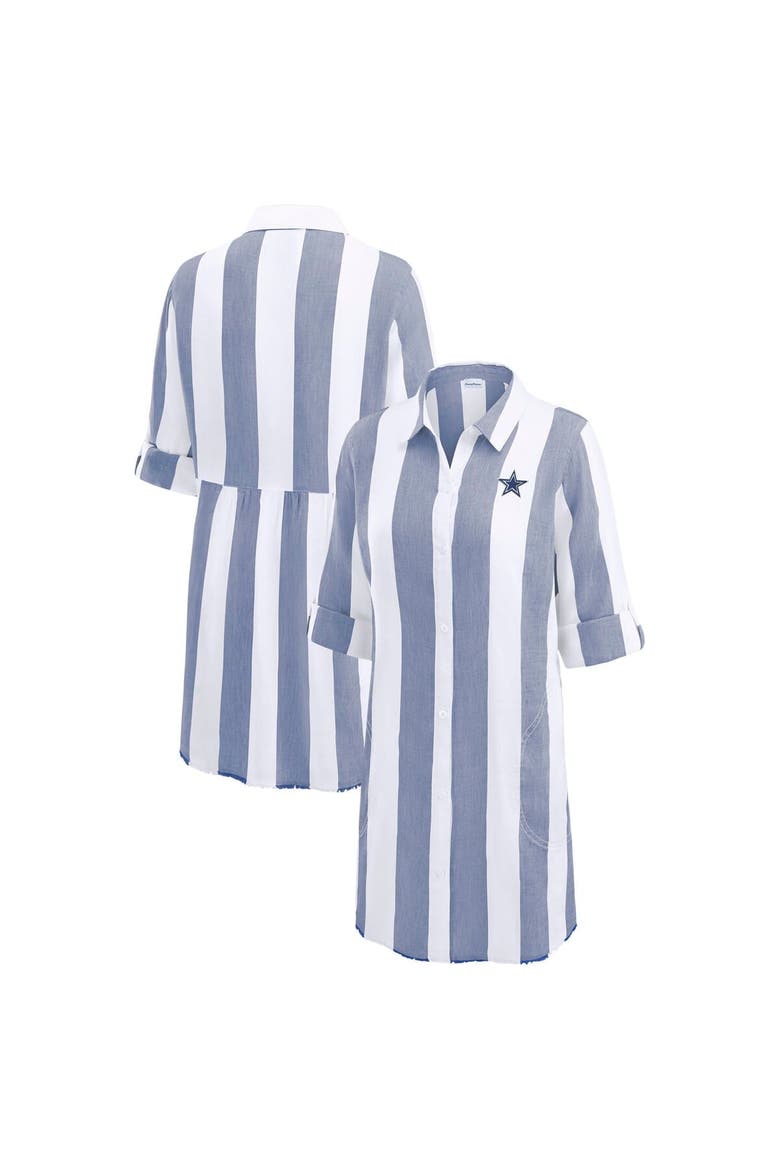 Women's Tommy Bahama  Navy/White Dallas Cowboys Rugby Beach Stripe Button-Up Tunic, Main, color, Navy