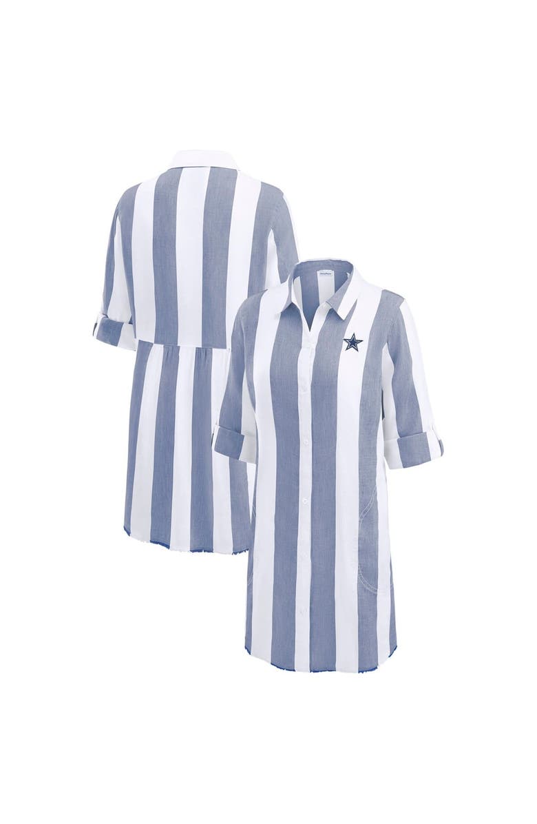 Tommy Bahama Women's Tommy Bahama  Navy/White Dallas Cowboys Rugby Beach Stripe Button-Up Tunic, Main, color, Navy