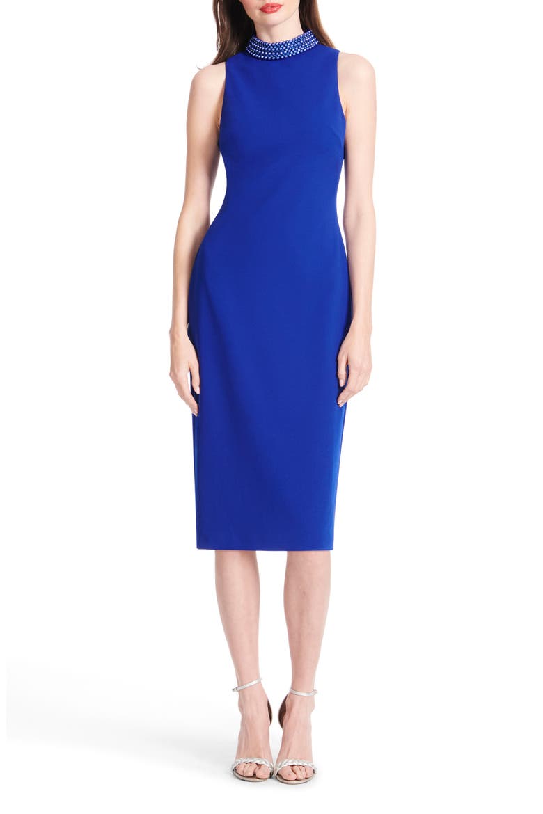Stretch Crepe Mock Neck Sheath Dress, Main, color, ROYAL