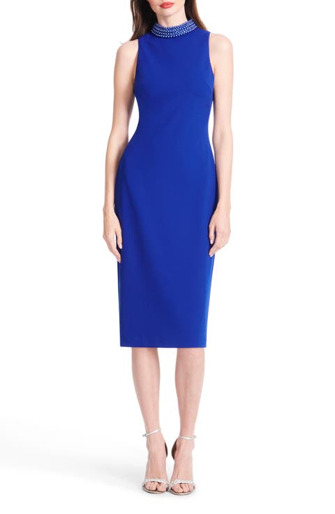 Stretch Crepe Mock Neck Sheath Dress