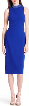 EMILY SHALANT Stretch Crepe Mock Neck Sheath Dress