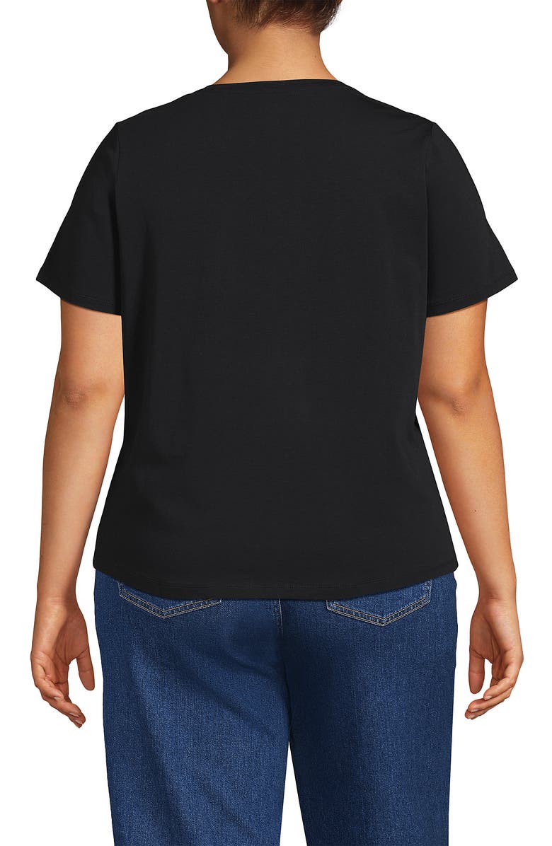 Lands' End Short Sleeve Lightweight Jersey Gathered Shoulder T-Shirt, Alternate, color, Black