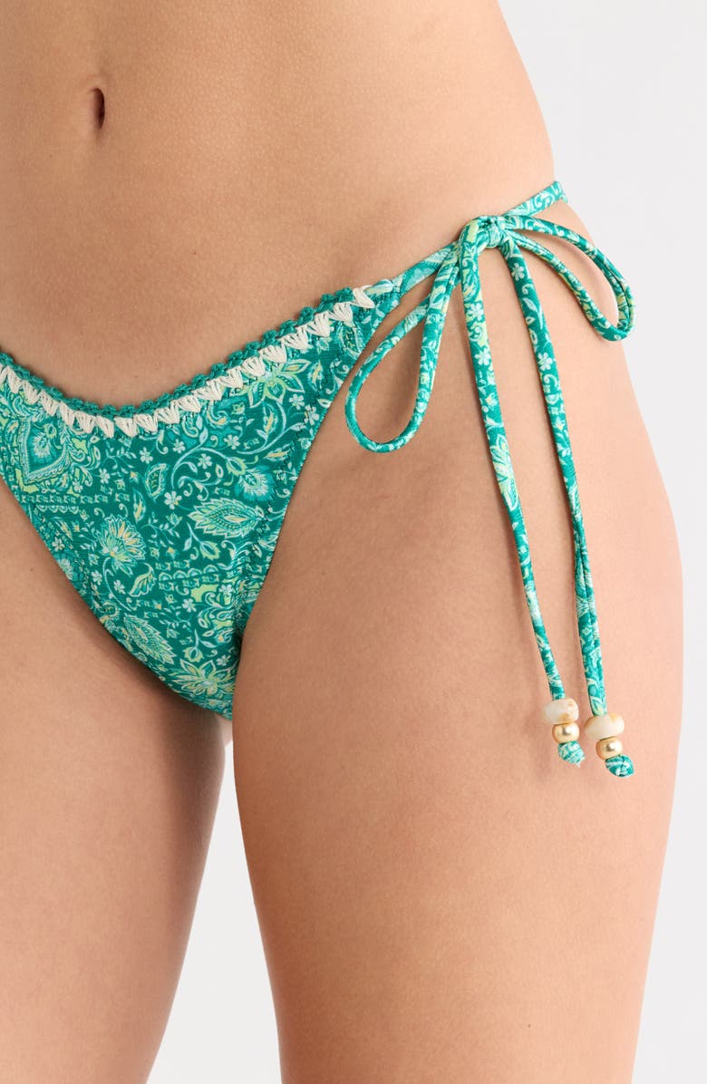 Kulani Kinis Crochet Dipped Side Tie Bikini Bottoms, Alternate, color, Emerald Aura