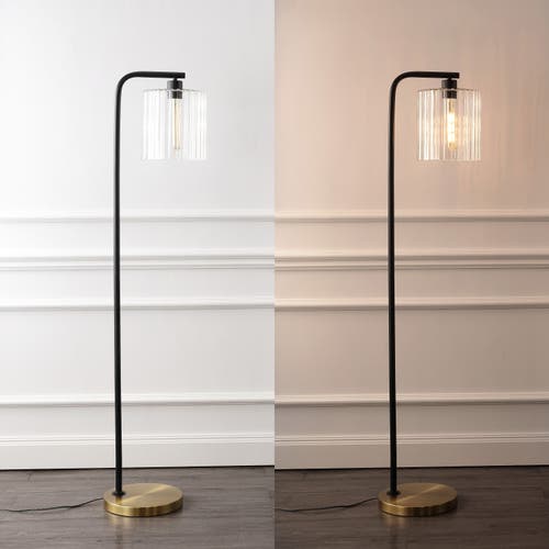 Jonathan Y Easton 60.75" Modern Minimalist Metal/ribbed Glass Led Floor Lamp, Brass Gold/black In Brass Gold/black