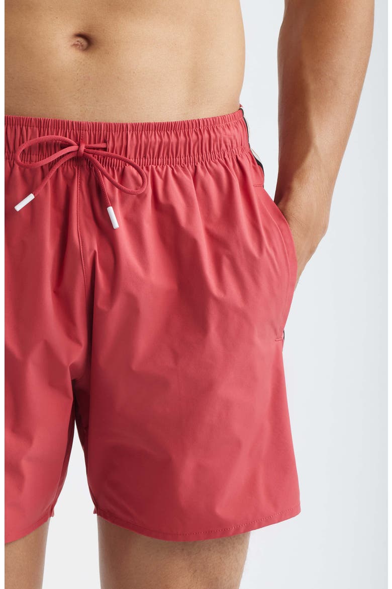 Iconic Side Stripe Swim Trunks, Alternate, color, DARK RED