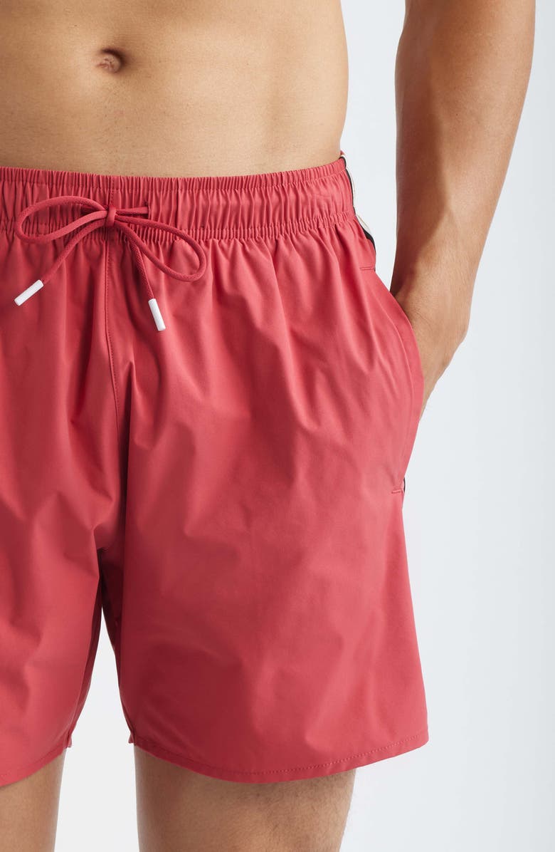 BOSS Iconic Side Stripe Swim Trunks, Alternate, color, Dark Red