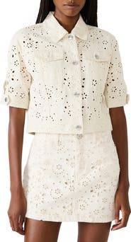 Steve Madden Blu Elbow-Sleeve Cotton Eyelet Jacket
