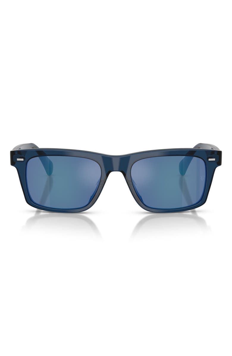 Oliver Peoples x Roger Federer Mr. Federer 55mm Polarized Rectangular Sunglasses, Main, color, Ash Blue / Marine Flash Mirror