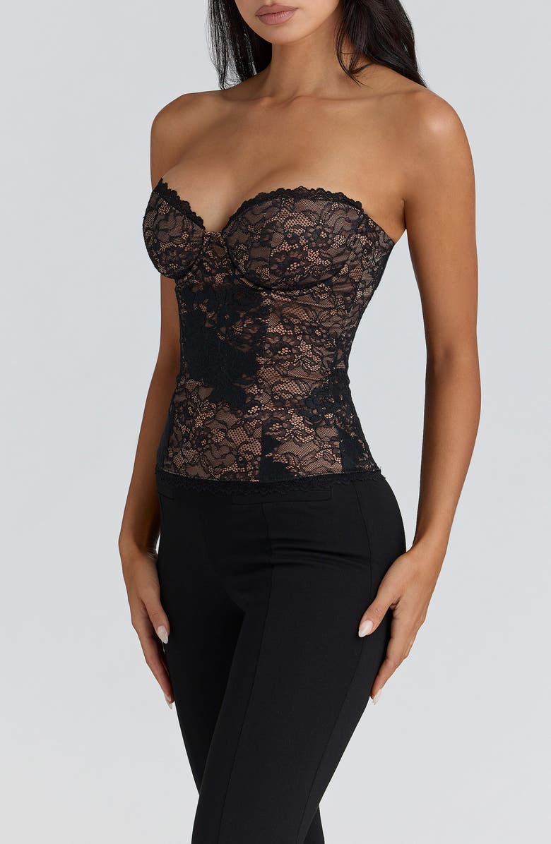 HOUSE OF CB Yara Strapless Lace Corset Top, Alternate, color, Black