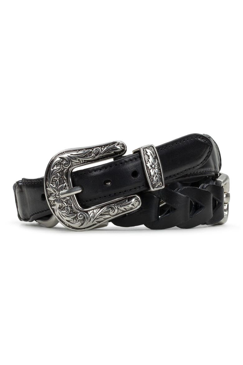 Concho Leather Belt, Main, color, BLACK