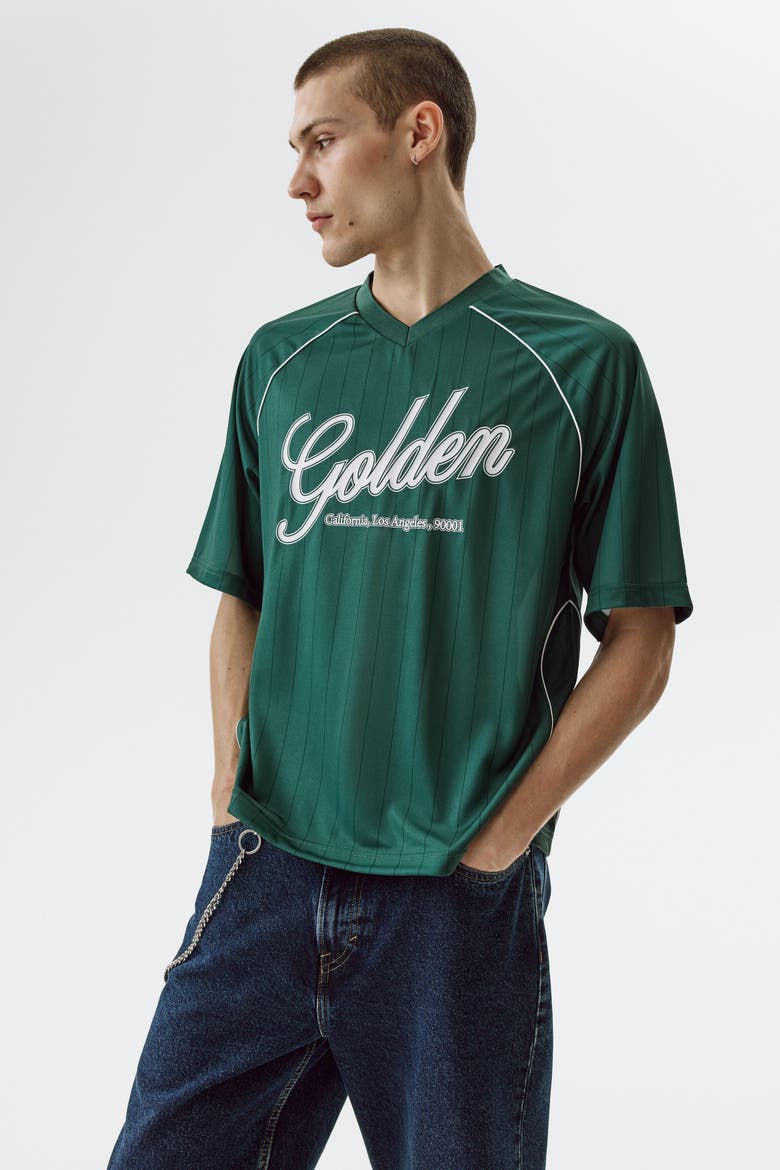 Loose Fit Printed T-shirt, Main, color, Dark green/Golden