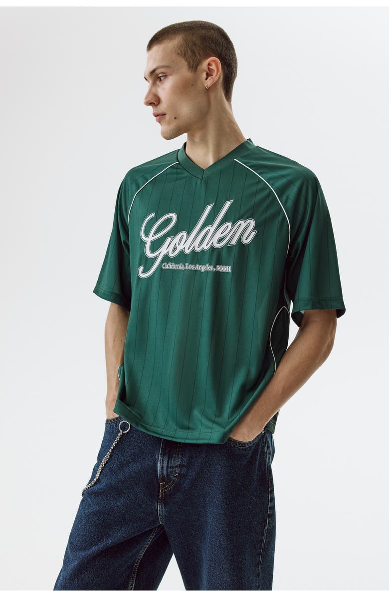 H&M Loose Fit Printed T-shirt, Main, color, Dark Green/Golden