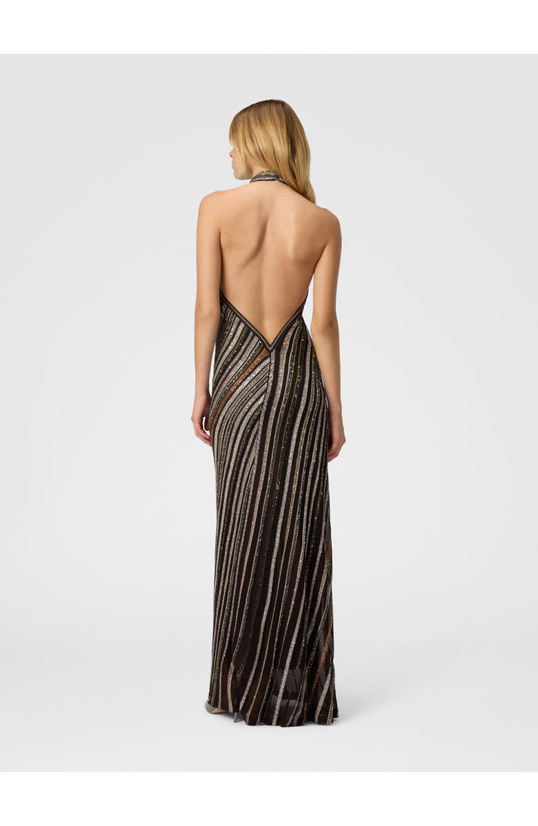 Missoni Long Dress With Halter Neck And Herringbone Stripe Knit, Alternate, color, Multicoloured