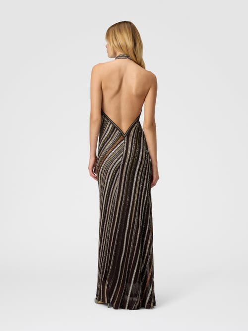 Missoni Long Dress With Halter Neck And Herringbone Stripe Knit In Green