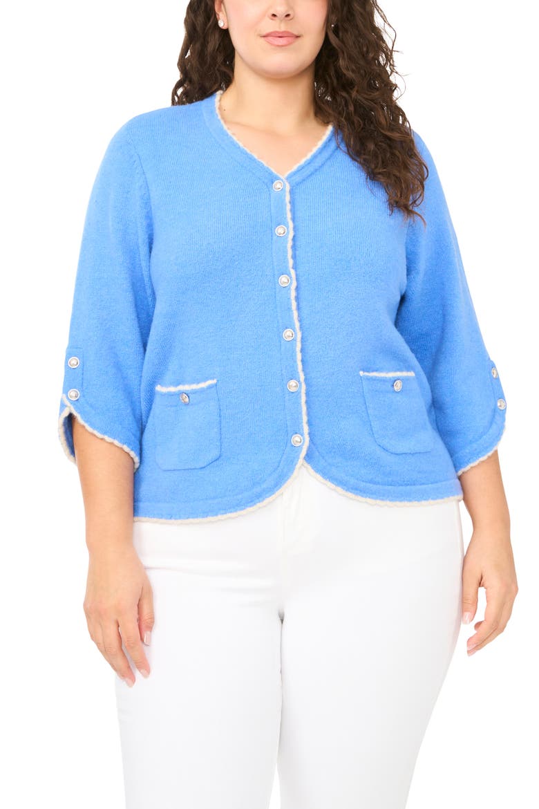Contrast Scallop Trim Cardigan, Main, color, BELL FLOWER BLUE