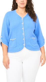 CeCe Contrast Scallop Trim Cardigan
