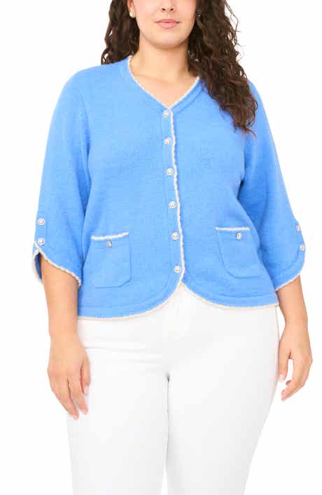 CeCe Contrast Scallop Trim Cardigan