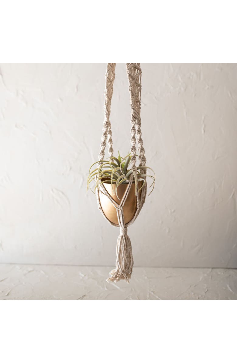 Foreside Home and Garden Macrame Hanging Planter Cotton & Metal, Alternate, color, Gold