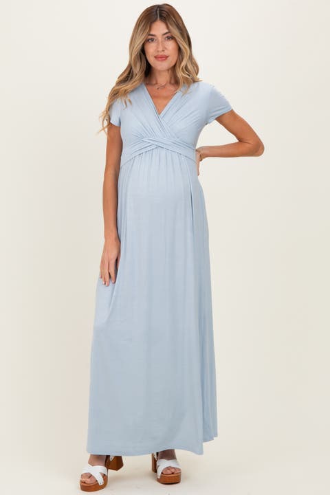 Navy Draped Maternity/Nursing Maxi Dress