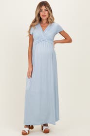 PinkBlush Navy Draped Maternity/Nursing Maxi Dress