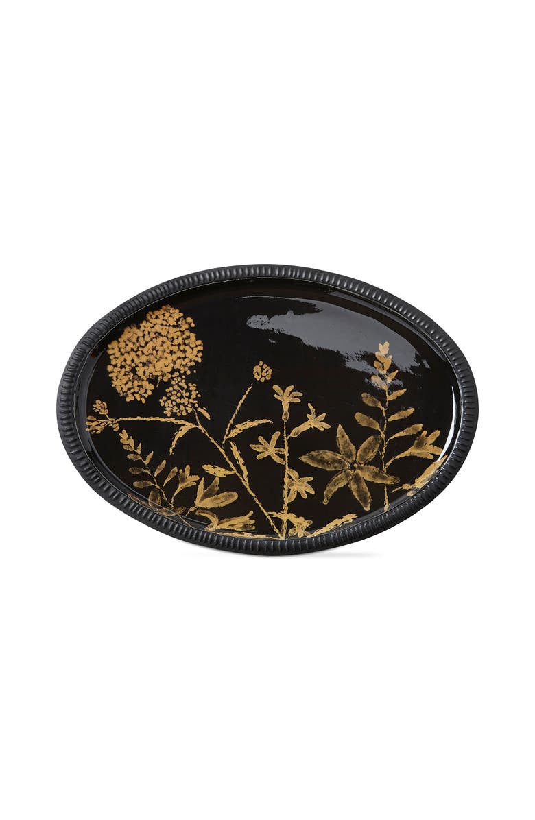 tag Field Flower Black Gold Decorative Iron Tray for Home, Main, color, Black