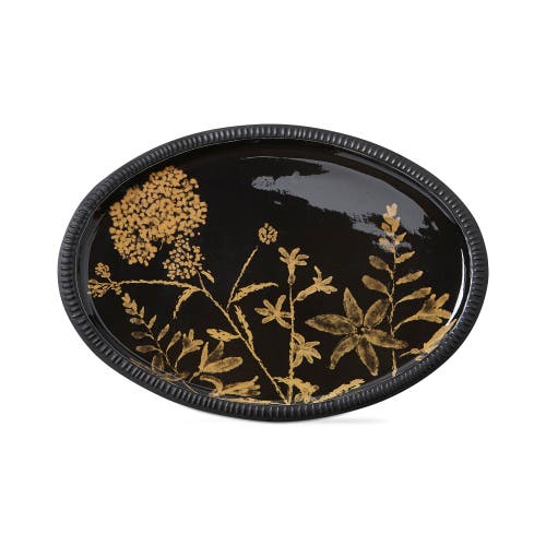 Tag Field Flower Black Gold Decorative Iron Tray For Home In Black