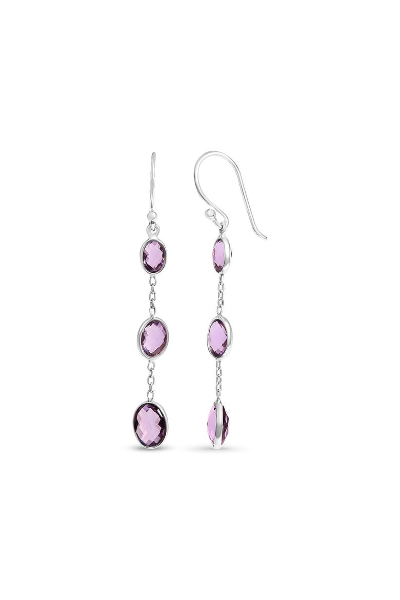 Silver Checkerboard Oval Purple Amethyst 2" Inch Drop and Dangle Earrings, Alternate, color, White