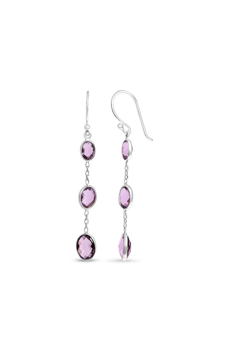 Haus of Brilliance Silver Checkerboard Oval Purple Amethyst 2" Inch Drop and Dangle Earrings, Alternate, color, White