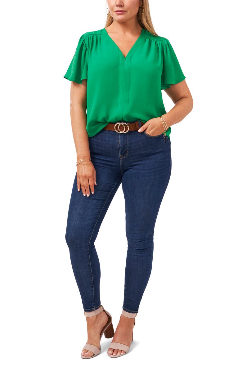 Vince Camuto Flutter Sleeve Rumple Satin Blouse, Alternate, color, 