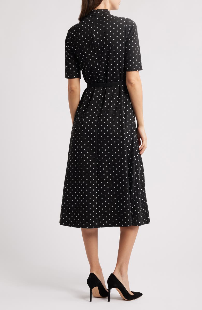 Anne Klein Polka Dot Mock Neck Cotton Blend Dress, Alternate, color, 