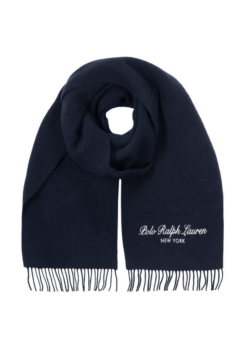 Polo Script Scarf, Main, color, Newport Navy