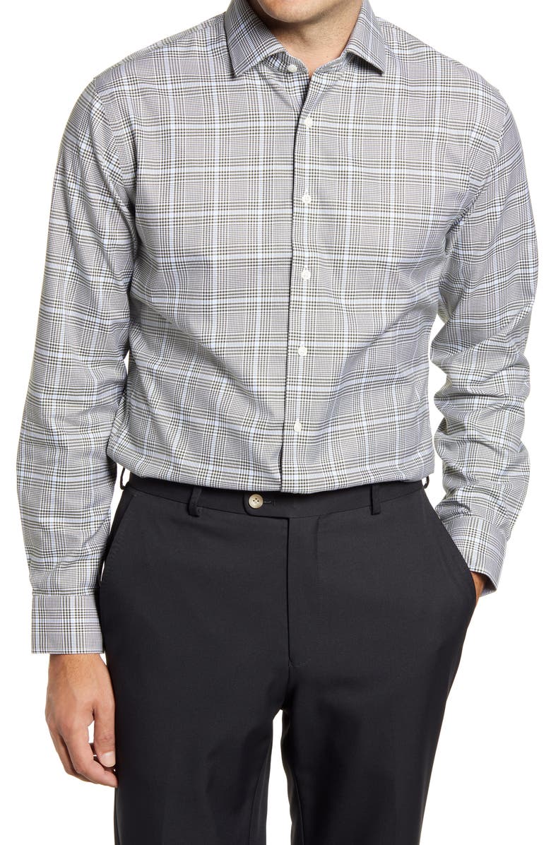 Nordstrom Trim Fit Glen Plaid Non-Iron Dress Shirt, Main, color,