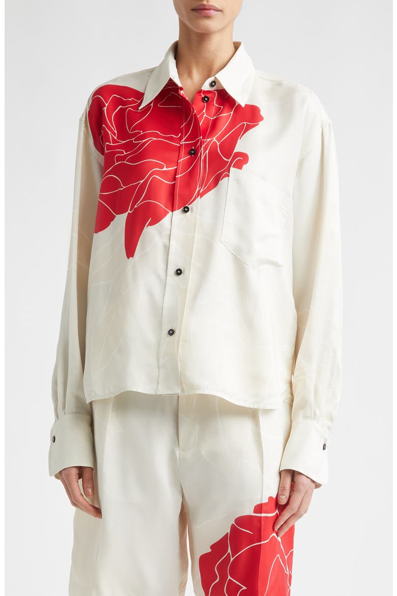Long Sleeve Crop Button-Up Shirt, Main, color, SHELL CARDINAL RED