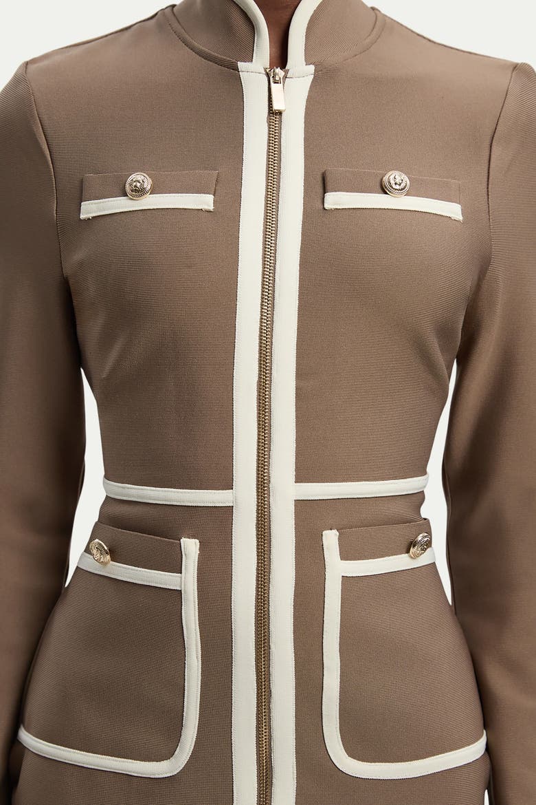 Bandage Military Piping Mini Dress, Alternate, color, Taupe