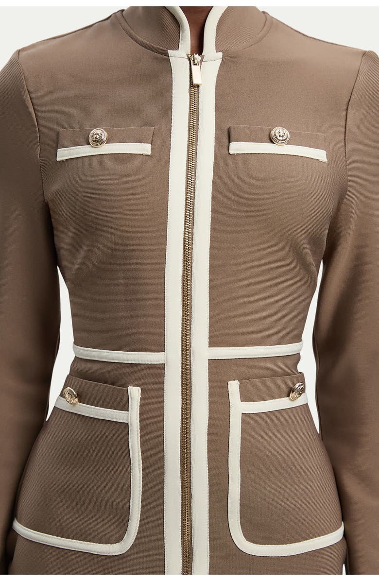 Karen Millen Bandage Military Piping Mini Dress, Alternate, color, Taupe