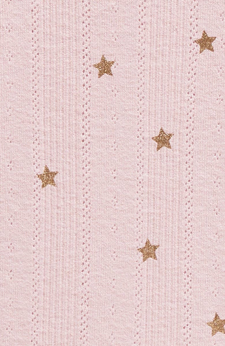 Mini Boden Kids' Pointelle Gold Star Ruffle Neck Top, Alternate, color, 