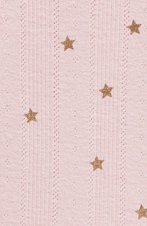 Mini Boden Kids' Pointelle Gold Star Ruffle Neck Top In French Pink Gold Star