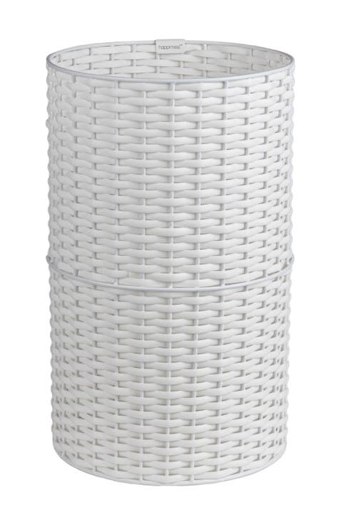 Cecil Modern Faux Wicker Cylinder Waste Basket