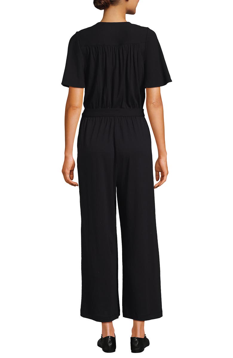 Lands' End Cotton Modal Tie Waist V Neck Jumpsuit, Alternate, color, Black