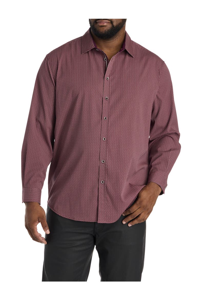Big & Tall Micro Print Sport Shirt, Alternate, color, BURGUNDY