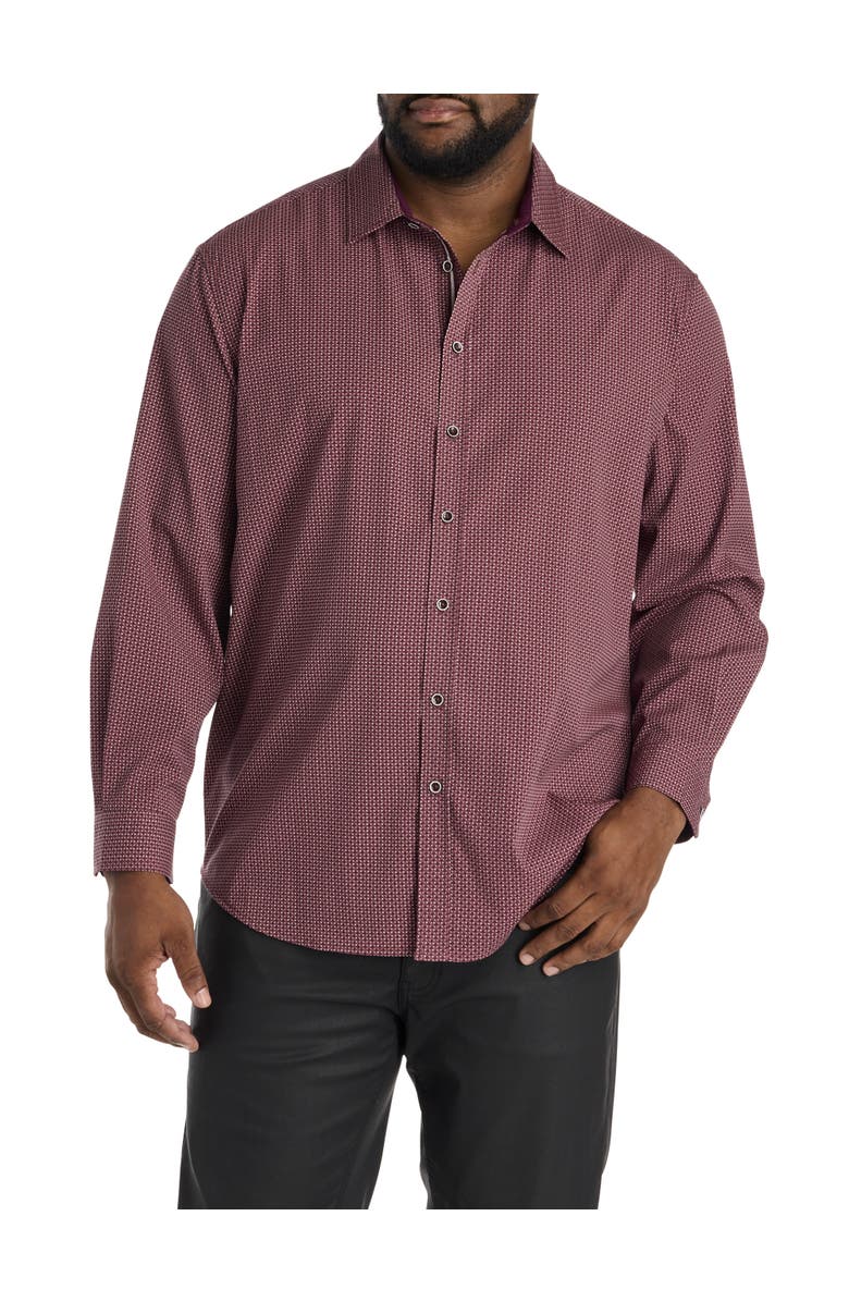 Synrgy by DXL Big & Tall Micro Print Sport Shirt, Alternate, color, Burgundy