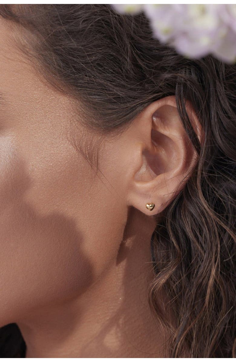 Bearfruit Jewelry 14k Gold Plated Puffed Heart Necklace & Stud Set Holiday Gift Idea, Alternate, color, Gold