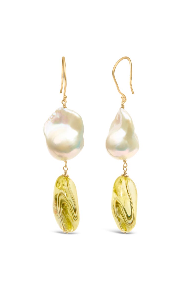 14K Yellow Gold Citrine and Baroque Pearl Drop and Dangle Earrings, Alternate, color, Yellow