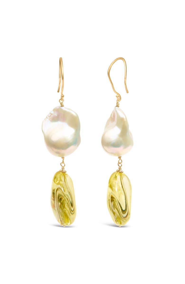 Haus of Brilliance 14K Yellow Gold Citrine and Baroque Pearl Drop and Dangle Earrings, Alternate, color, Yellow